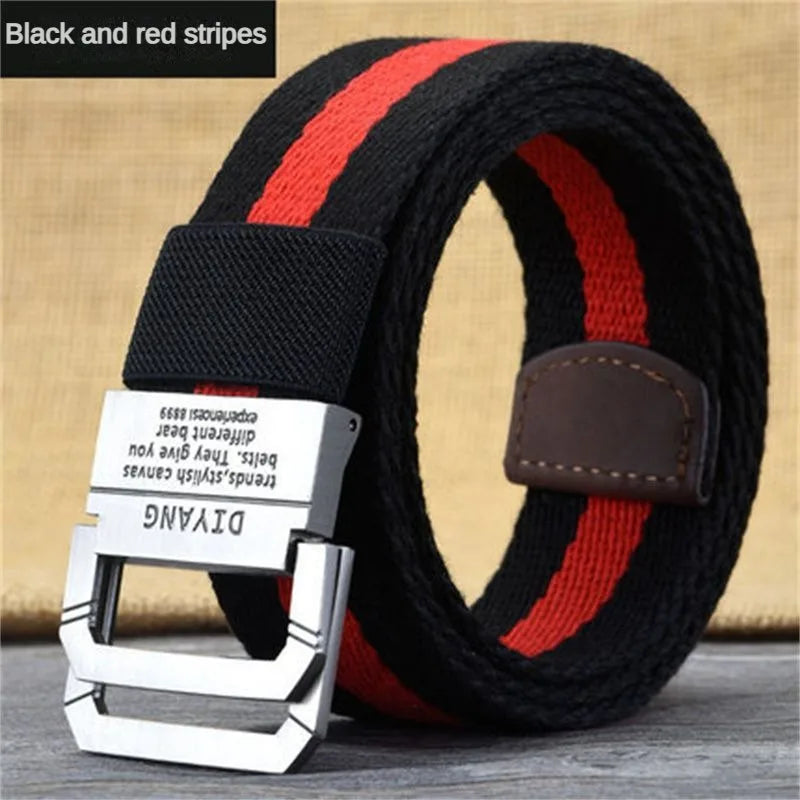 Men's Thickened Double Ring Metal Buckle Nylon Military Belt Combat Tactical Belt Heavy Carrying Survival Belt