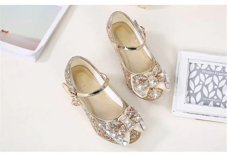 10 Colors Children Princess Sandals Kids Girls Wedding Shoes High Heels Dress Shoes Bowtie Gold Pink Blue Silver Shoes For Girls