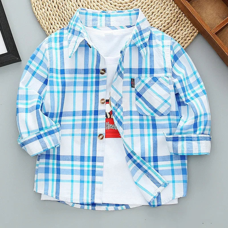 2023 Spring Baby Boys Shirts Kids Cotton Clothes Children Long Sleeve Plaid Shirt Autumn Toddler Girls Casual Shirts Tops 2-11Y