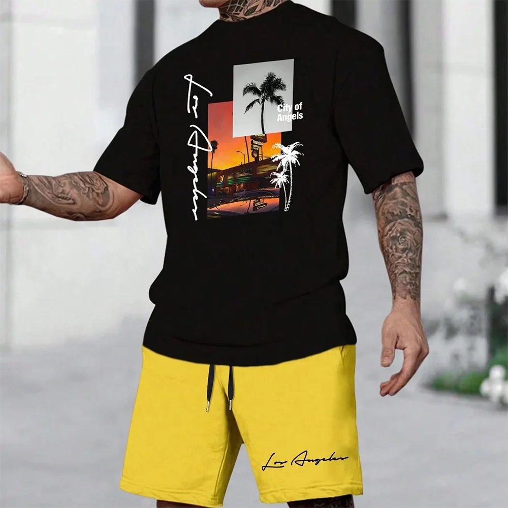 Hawaiian Set European And American Trendy Beach Short Sleeved Shirt Men S Dopamine Beach Casual Shorts Set Soft And Comfortable