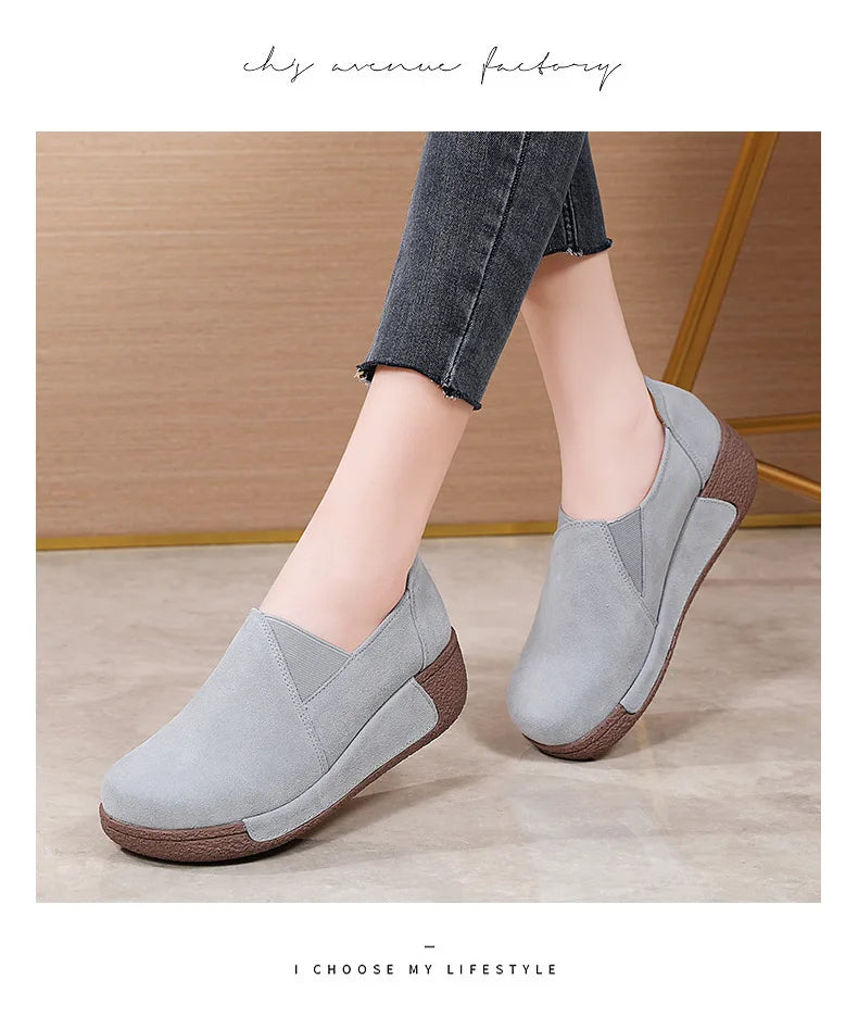 WOIZGIC Women Mother Female Genuine Leather Shoes Platform Flats Loafers Slip On Korean Plus Size 41 42 Vulcanized Shoes