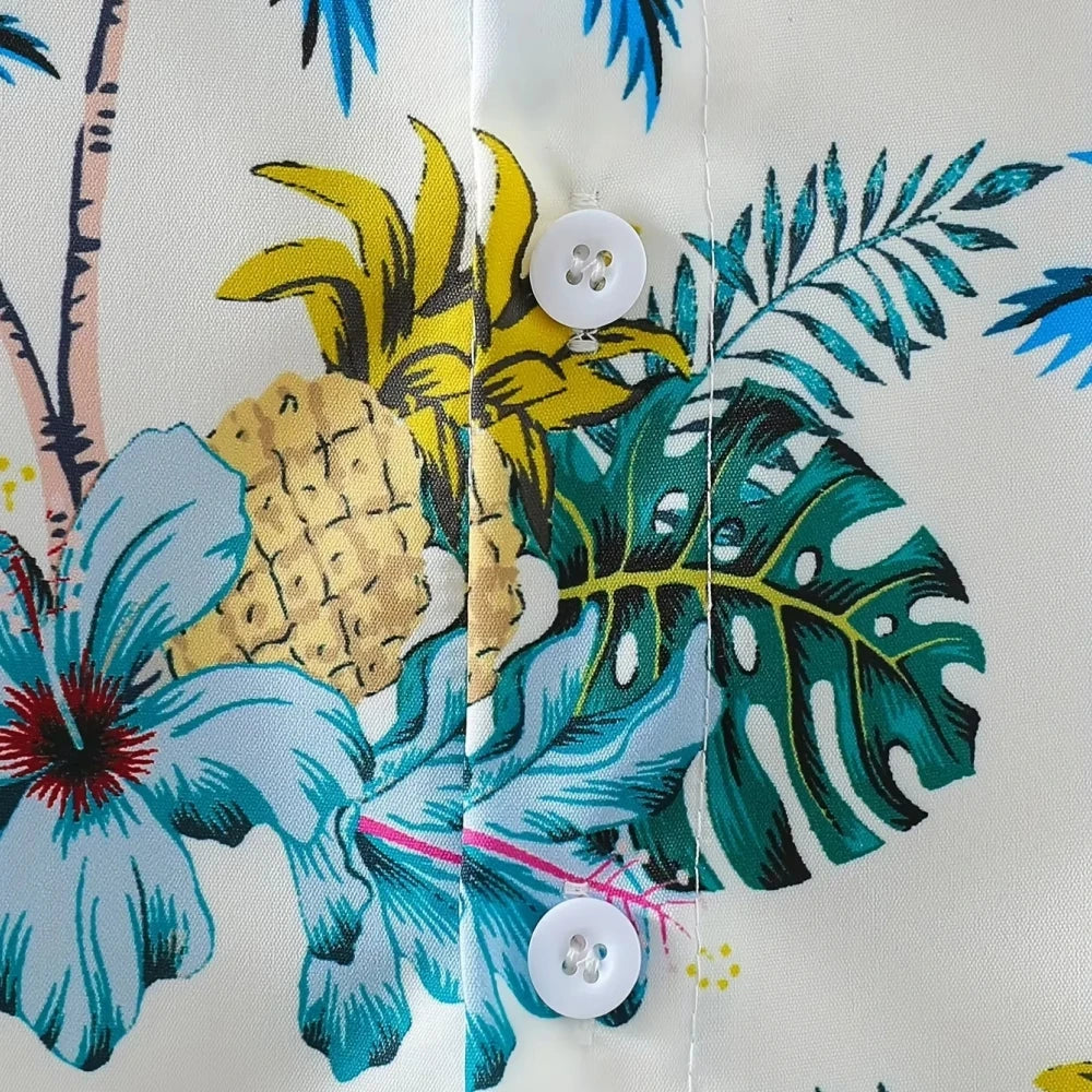 Casual Shirt Boy Beach Tropical Leaves and Coconut Tree Print Shirt Top Boys Creative Short Sleeve Shirt Lapel Tops Boys Clothes