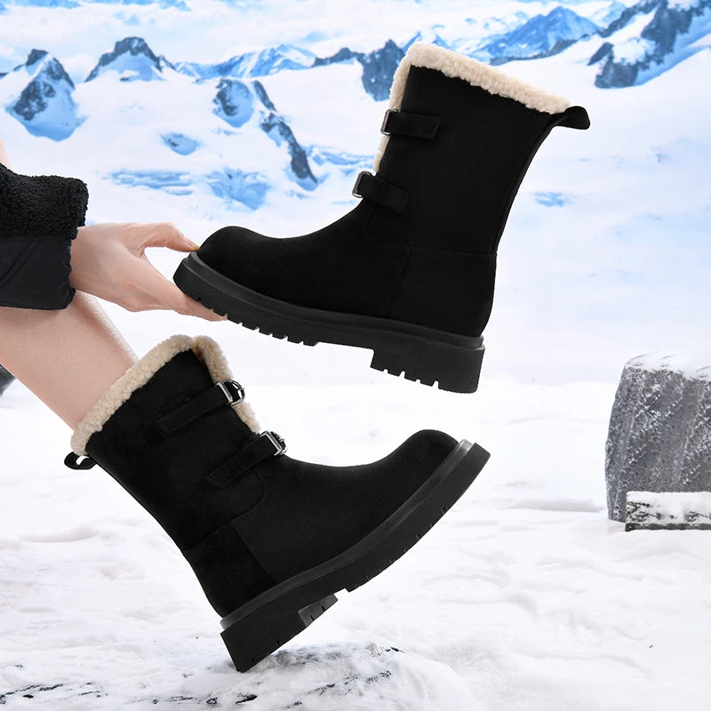 AUTUSPIN 4cm Platform Chunky Snow Boots Women Leisure Novelty Warm Plush Wool Shoes Female Outdoor Thermal Short Booties Woman