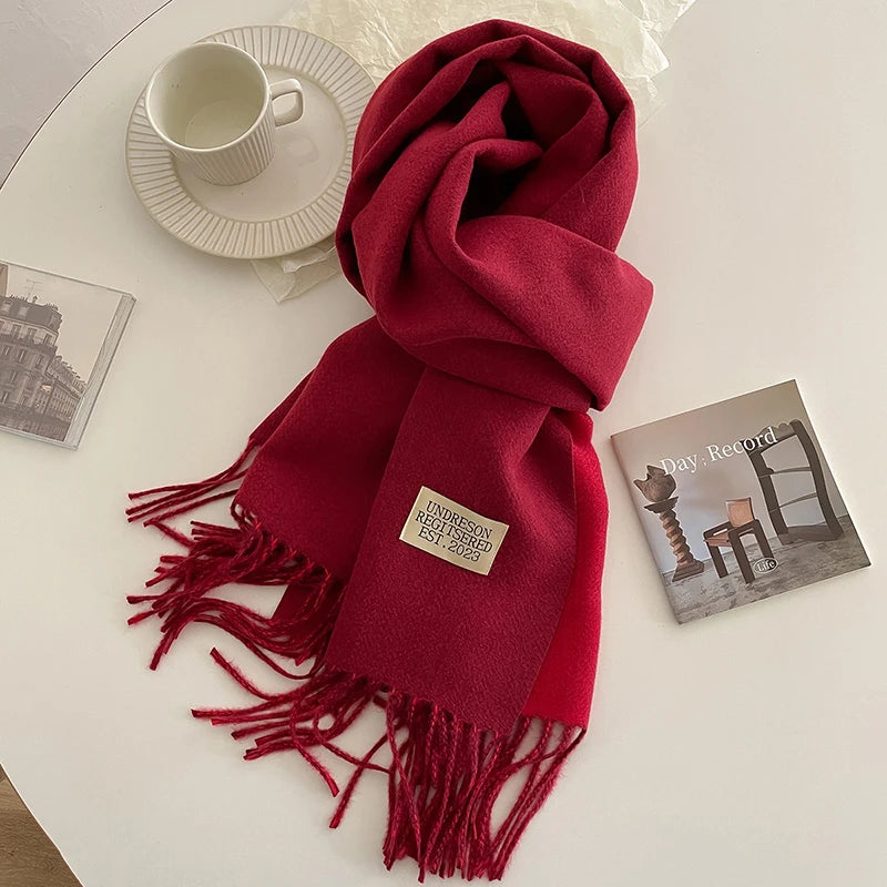 2025 New Fashion Cashmere Scarf Warm Winter for Women Korean Style Knitted Solid Color Double Sided Wraps Neckerchief