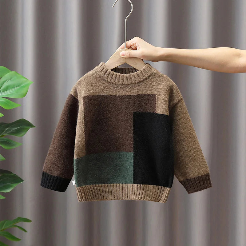 Boys Woolen Sweater Crochet Cotton Windbreak 2023 Dazzling Warm Thicken Autumn Winter Pullover Plus Size Children's Clothing