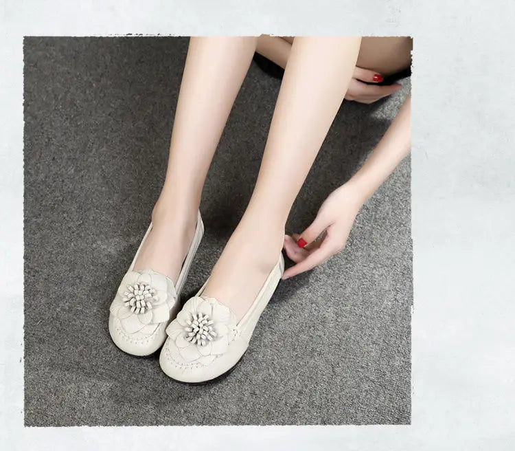 Women Concise Flower Flats Black Shoes Spring Flats Female Genuine Leather Shoes 2020 Superstar Oxfrod Shoes Women Loafer