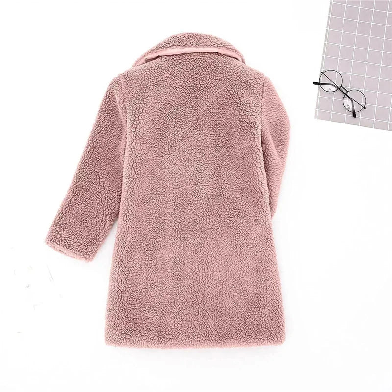 Warm Lamb's Wool Jackets For Girls Boys Winter Fleece Outerwear Autumn Children Fashion Single-Breasted Coats Big Kids Clothes