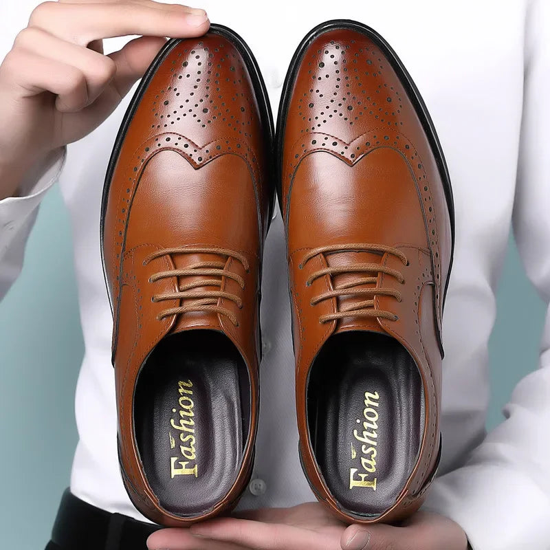 Oxford Shoes Genuine Calfskin Leather Brogue Dress Shoes Classic Business Formal Shoes Man Handcrafted Mens