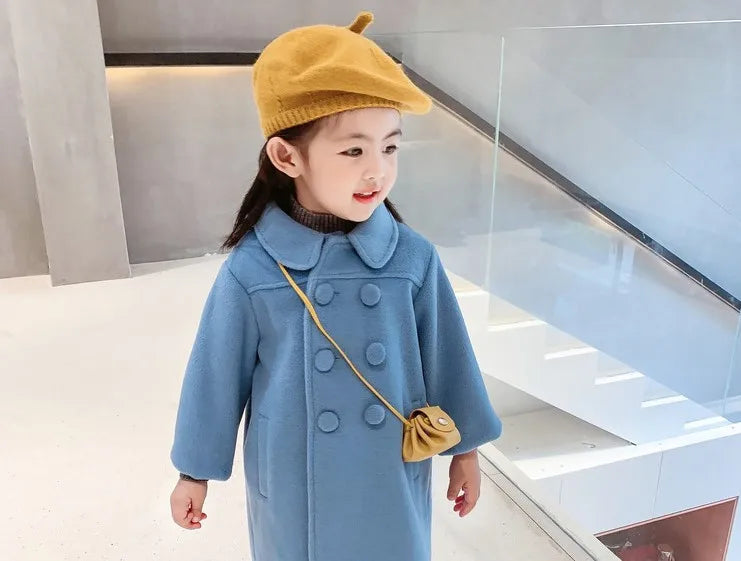 Winter Girl's Long Fashion Plus Cotton Coat 2024 Baby Girl Korean Style Thickened Double-breasted Coat Children Warm Jacket