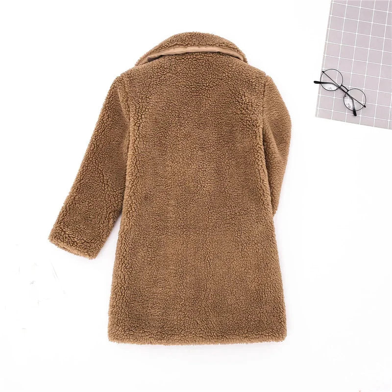 Warm Lamb's Wool Jackets For Girls Boys Winter Fleece Outerwear Autumn Children Fashion Single-Breasted Coats Big Kids Clothes