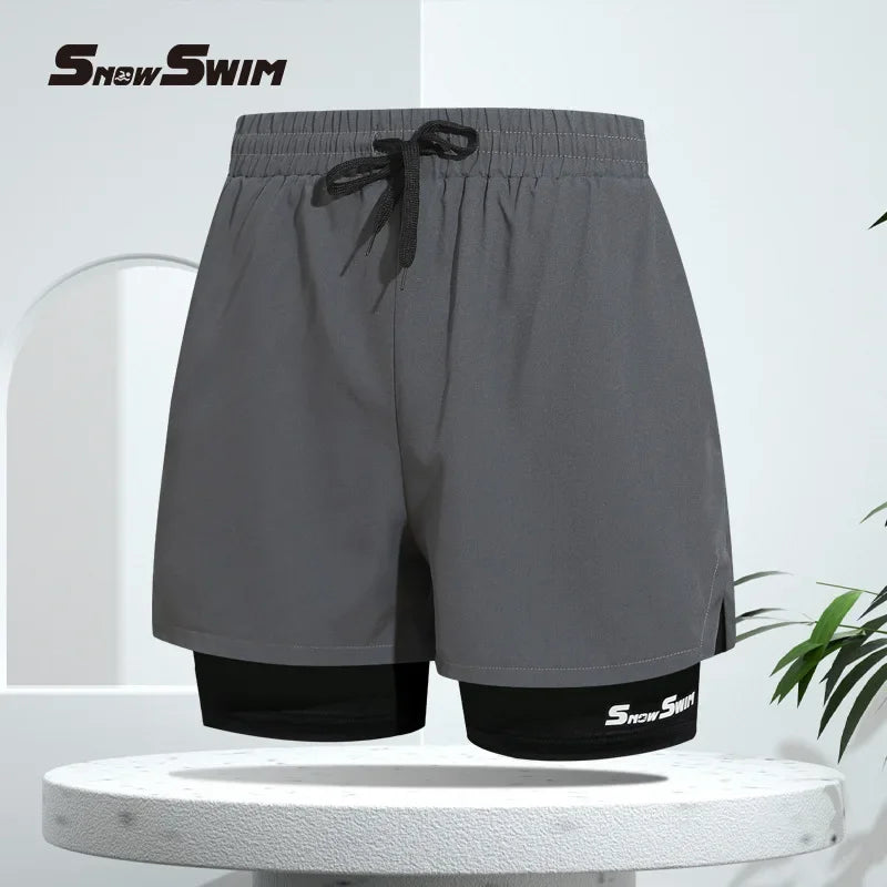 Men's Swim Trunks Double-layer Flat Angle Adult Quick-drying Anti-embarrassment Swim Trunks Beach Pants Spa Swimming Kit