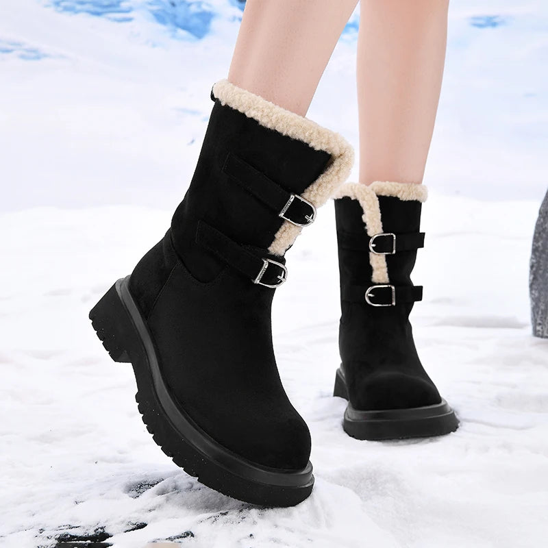 AUTUSPIN 4cm Platform Chunky Snow Boots Women Leisure Novelty Warm Plush Wool Shoes Female Outdoor Thermal Short Booties Woman