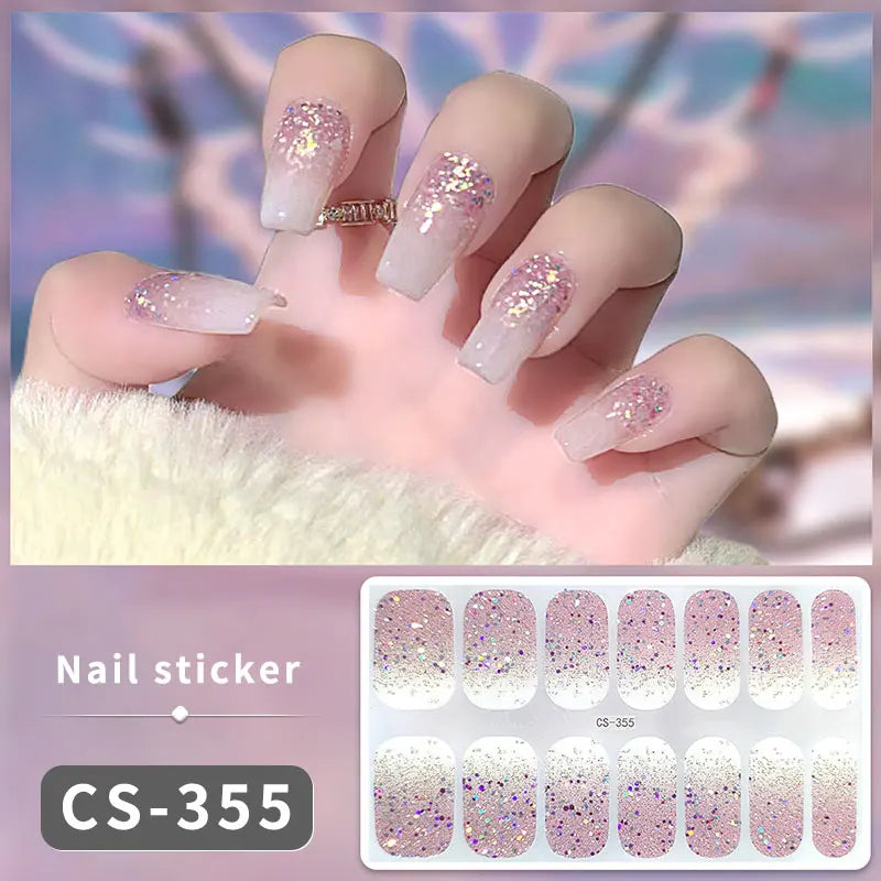 Full Cover Nail Stickers Fashion Nail Polish Nail Decoration Sparkling Glitter Self Adhesive Manicure Designer Nail Art Sticker