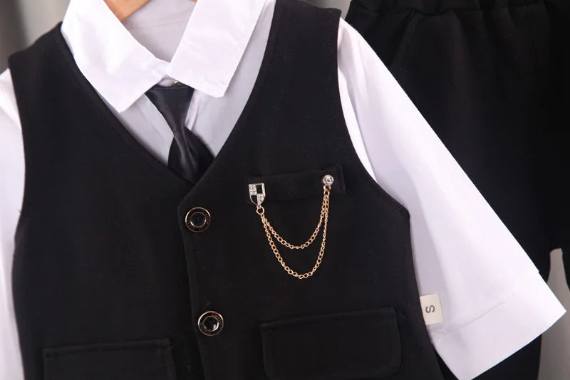 2024 new  boy's solid color children's gentleman suit wear baby chain vest  Tie Shirt three piece formal evening fashion dres