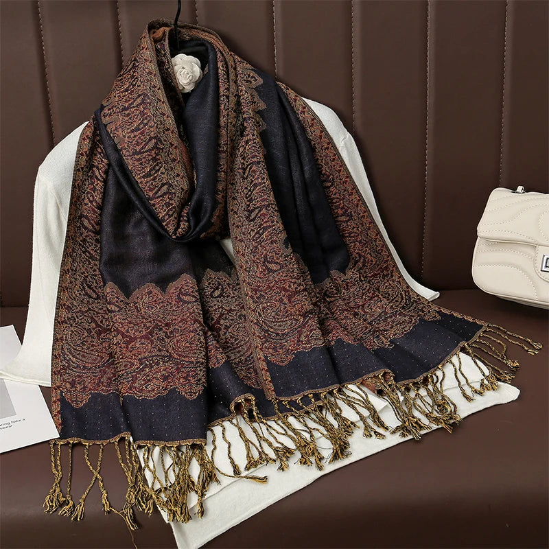 Luxury Brand Autumn Cashmere Pashmina Shawl Lady Wrap Warm Winter Scarves Design Print Female Foulard Cotton Stoles Scarf 2025