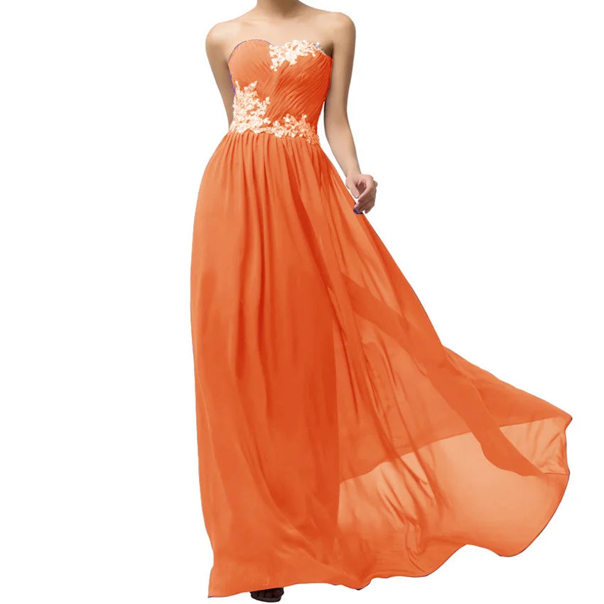 A Line Chiffon Beading Applique Pleat Strapless Elegant Bridesmaid Dresses Evening Wedding Party Formal Prom Lace Up Back