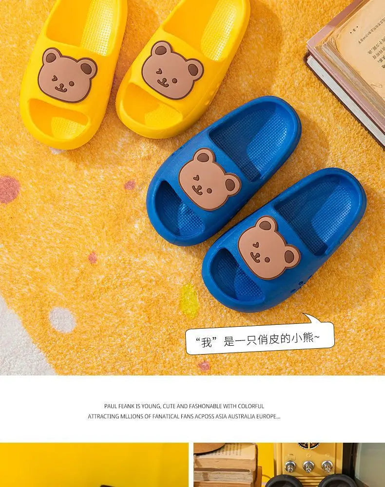 Cartoon Bear Kids Slippers Boys Girls Thick Sole Non-slip Beach Shoes Summer Soft EVA Comfort Flip Flops Indoor Bathroom Slipper