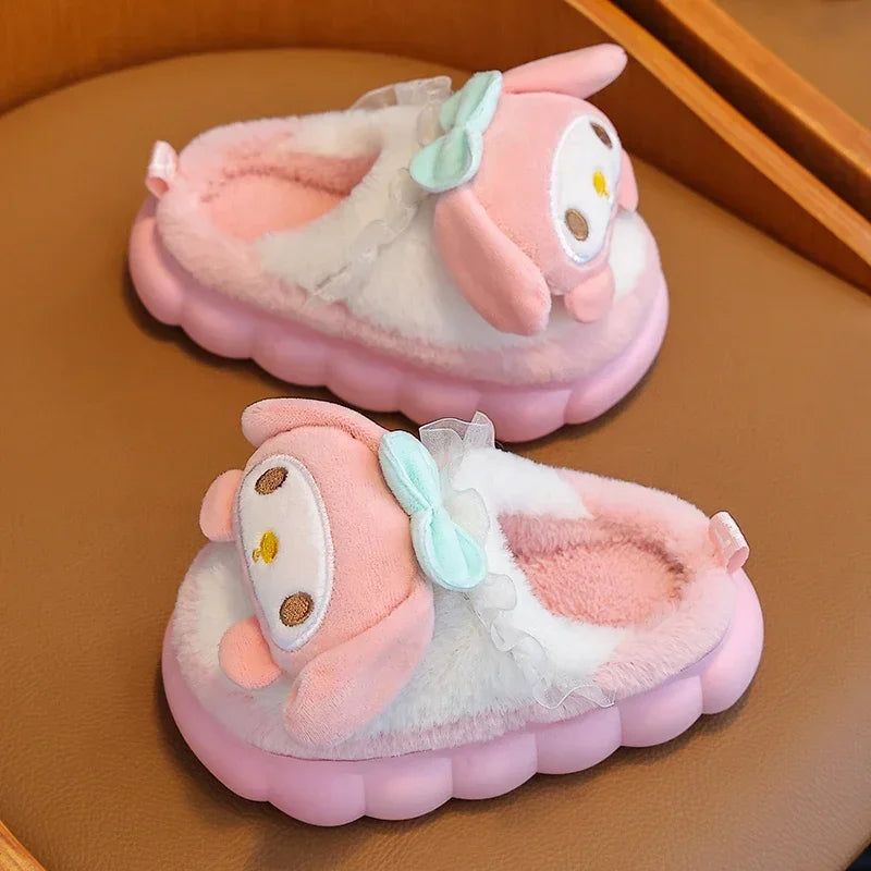 New Winter Cute Cartoon Non-slip Children's Plush Slippers Soft Sole Flip Flops Kids Girls Indoor Mule Warm Home Cotton Shoes