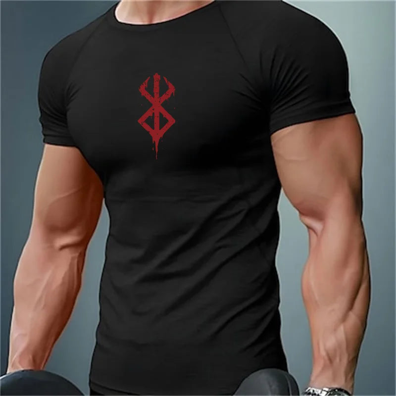 Men's Print Compression Shirts Summer Short Sleeve Rash Guard Gym Workout T-shirt Athletic Quick Dry Baselayer Undershirts Tops