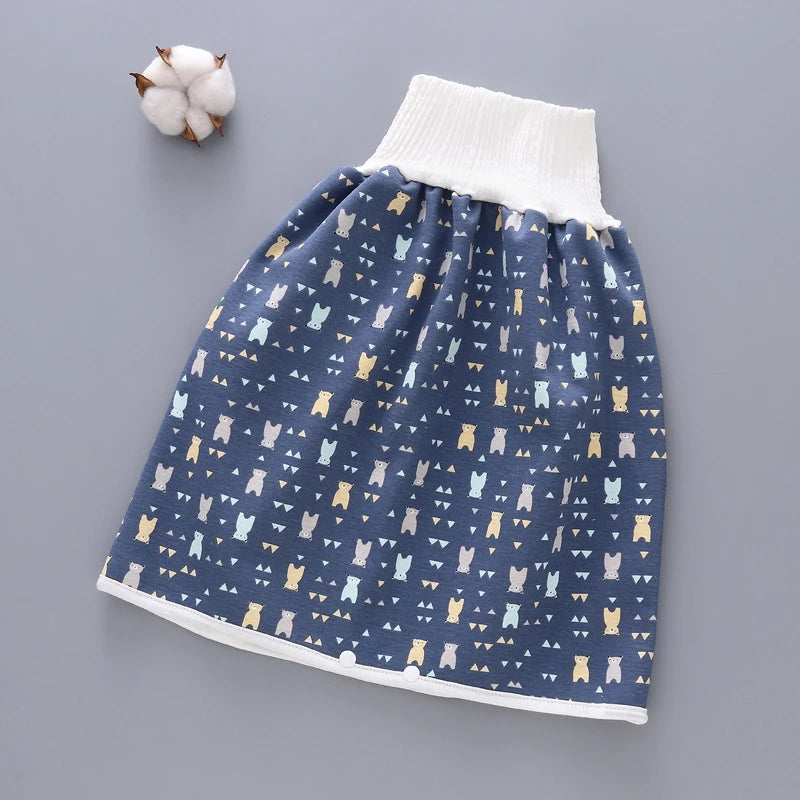 Cotton Diaper Skirt for Kids 0-12Y Waterproof Urine Reusable Pants with Cartoon Pattern Anti-Side Leakage Breathable Diaper