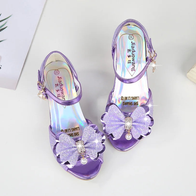 10 Colors Children Princess Sandals Kids Girls Wedding Shoes High Heels Dress Shoes Bowtie Gold Pink Blue Silver Shoes For Girls