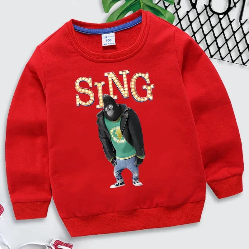 Johnny Gorilla Sing Print Children Sweatshirt Hip Hop Streetwear Autumn Kids Long Sleeve Pullover Girl Boy Johnny Gorilla Hoodie