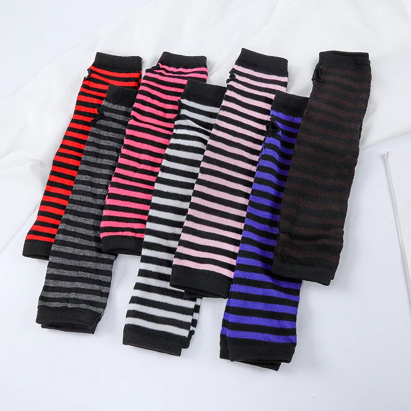 Y2K Fashion Women Girls Striped Elbow Gloves Warmer Knitted Long Fingerless Gloves