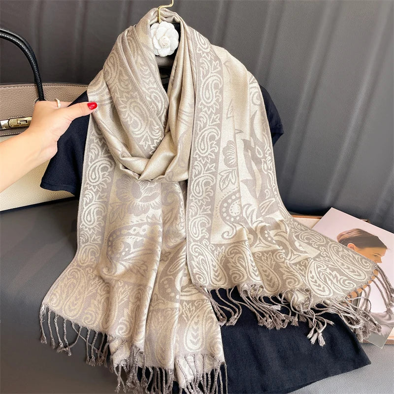 Tassel Blanket Design Thick Pashmina New Winter Warm Shawl Wrap Cashmere Scarf Women Neckerchief Poncho Stoles 2025