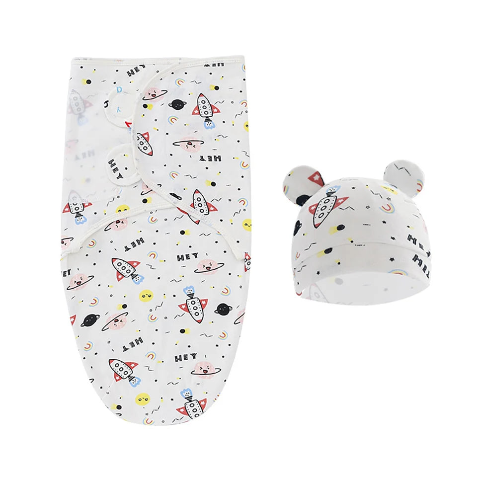 0-3Months Newborn Baby Sleeping Bag With Hat Set Adjustable Baby Swaddle Blanket Summer Thin Breathable Soft Cotton Boys Girls