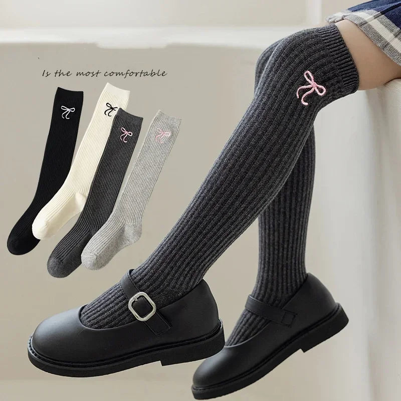 1 Pair Korean Fashion Legging Stocking Sock for Kids Girl JK Lolita Embroidery Bow Knee High Sock Spring Autumn School Sock