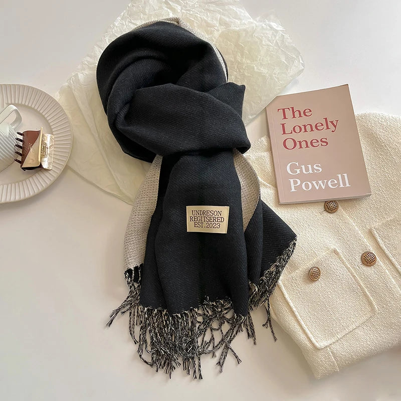 2025 New Fashion Cashmere Scarf Warm Winter for Women Korean Style Knitted Solid Color Double Sided Wraps Neckerchief