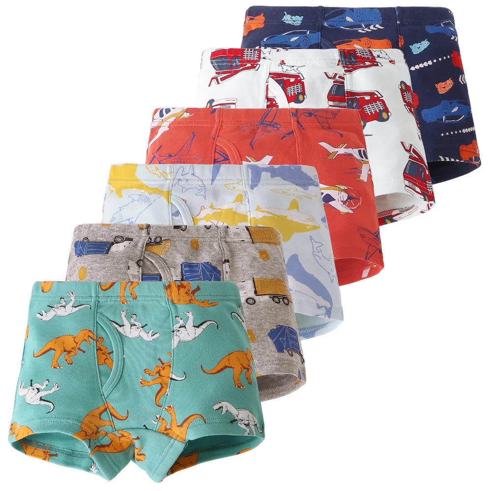 6 Pcs Baby Toddler Boys' Underwear,  100% Cotton Little Boys Briefs Soft Dinosaur Truck Boxer Briefs