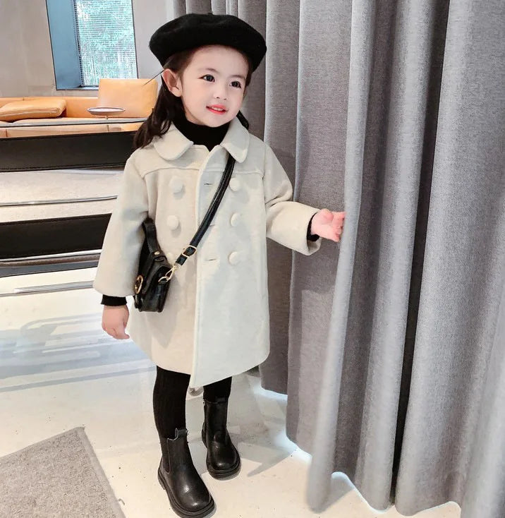 Winter Girl's Long Fashion Plus Cotton Coat 2024 Baby Girl Korean Style Thickened Double-breasted Coat Children Warm Jacket