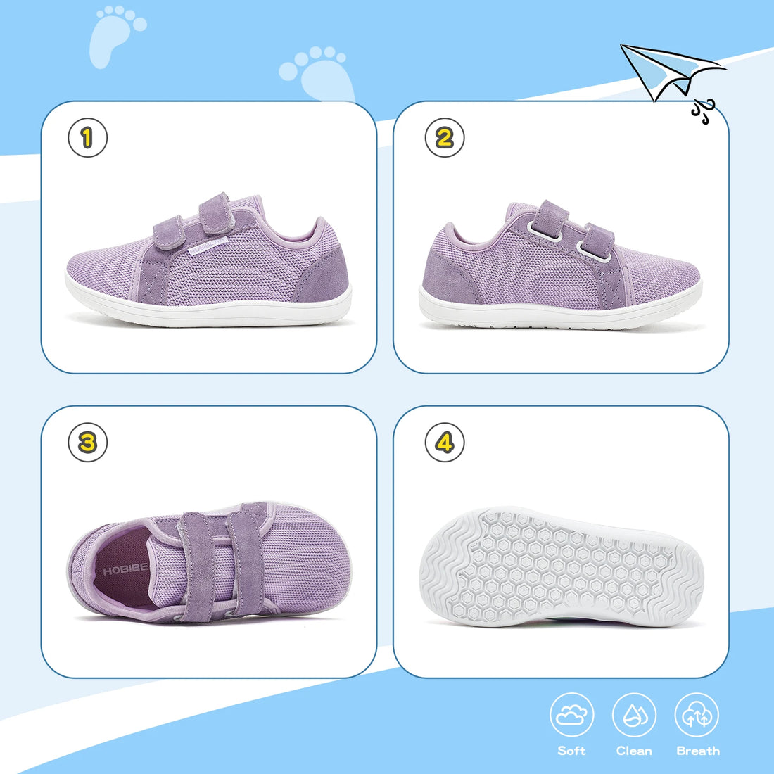 HOBIBEAR Kids Mesh Barefoot Shoes Little/Big/Kid Wide Toe Minimalist Sneakers Lightweight Hook Loop Breathable Casual Shoes