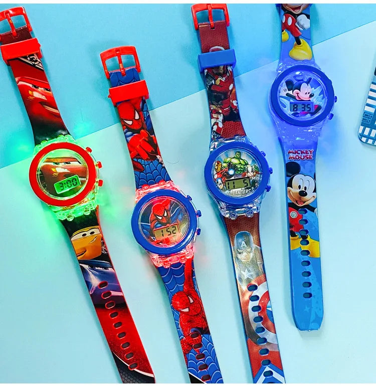 Flash Light Spiderman Kids Watches For Boys Cartoon shark Mickey Children Watch Girls Student Clock Gifts free shipping