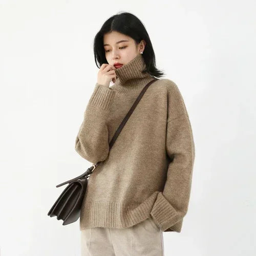 CHIC VEN Korean Women's Sweater Loose Turtleneck Sweaters Warm Solid Pullover Knitwear Basic Female Tops Autumn Winter 2022