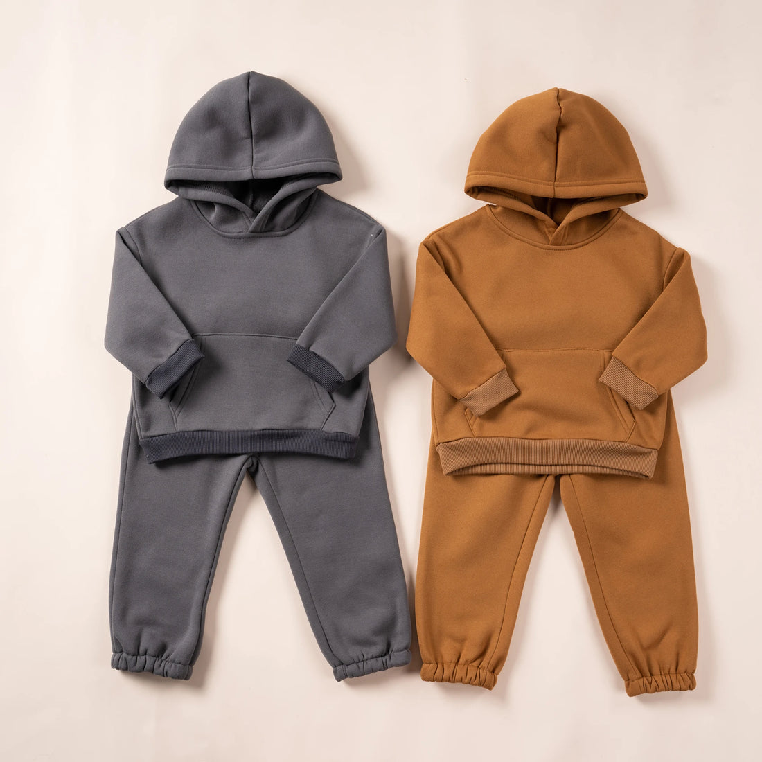 Winter Children Hooded Tracksuits Suits 0-6Y Toddler Boys Girls Clothing Suit Solid Plush Sweater and Sports Pants Set