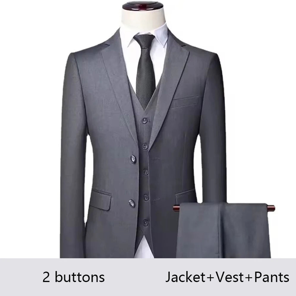 High Quality Wedding Suits For Men Elegant Blazers Set 3 Pieces Formal Classic Jackets Vest Pants Full Coats Luxury 2024 Costume