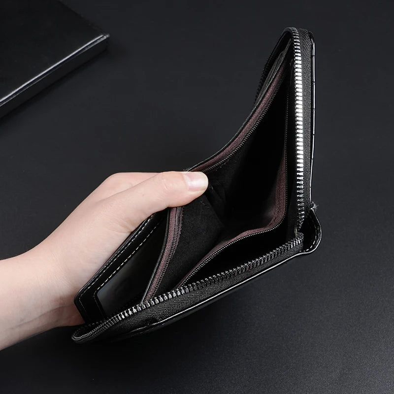 Leather Men’s Wallet Luxury Mens Purse Male Zipper Card Holders with Coin Pocket Rfid Wallets Gifts for Men Money Bag