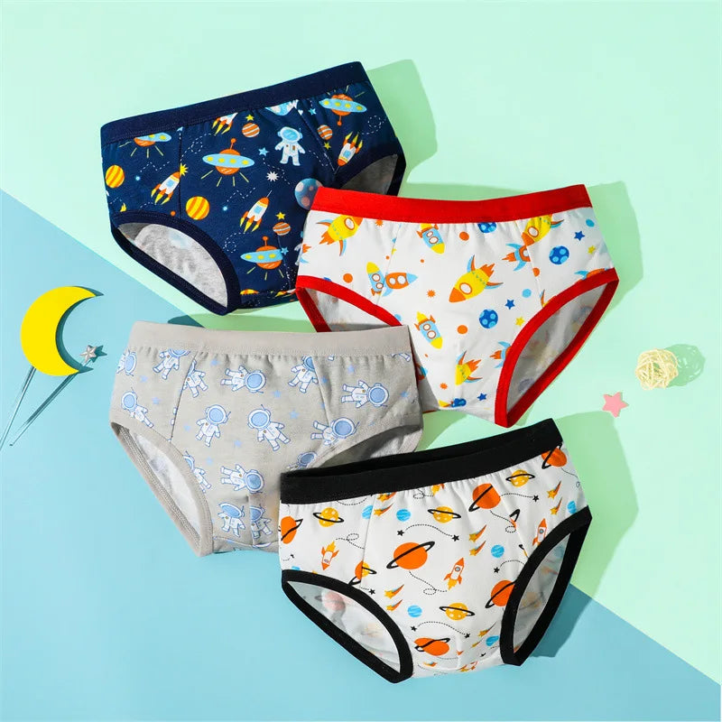 4Pcs/lot Boys Boxer Briefs Kids Cotton Underwear Baby Boy Underpants Teenager Cartoon Print Soft Children Panties 2-12 Years