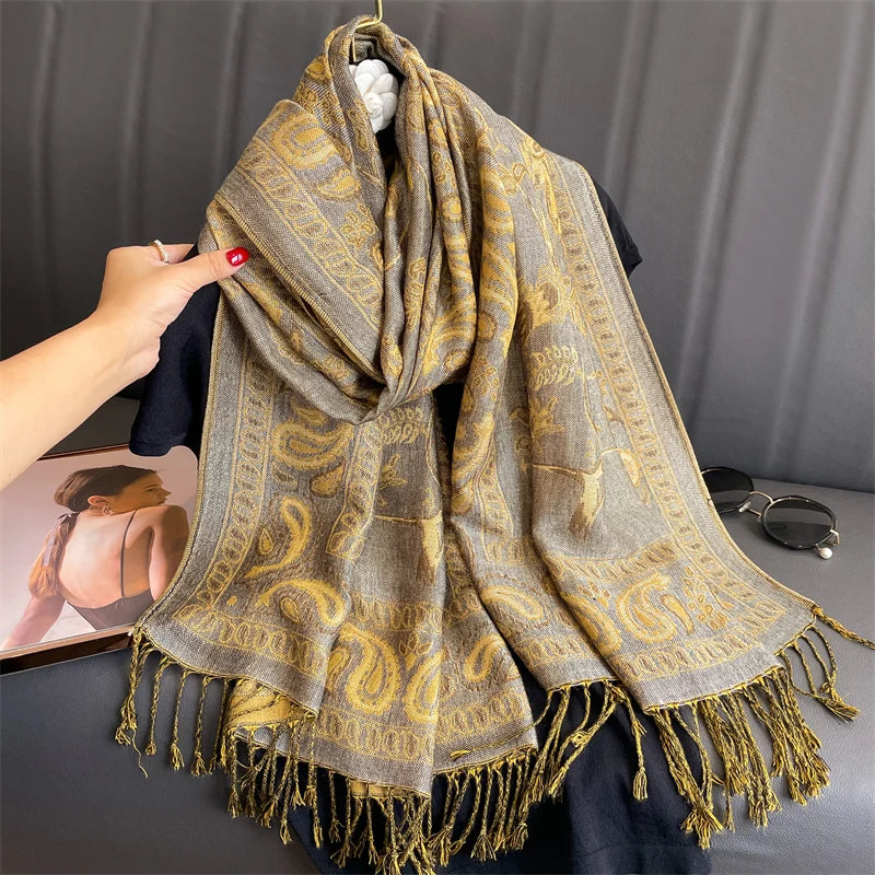 Tassel Blanket Design Thick Pashmina New Winter Warm Shawl Wrap Cashmere Scarf Women Neckerchief Poncho Stoles 2025