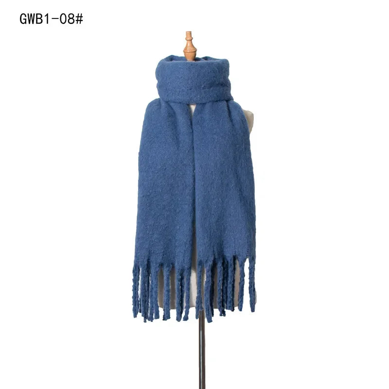 230*37cm Winter Scarf Women Luxury   Scarf Thickened Warm Shawl Classic Tassels Fluffy Scarf Solid Color Soft Shawl