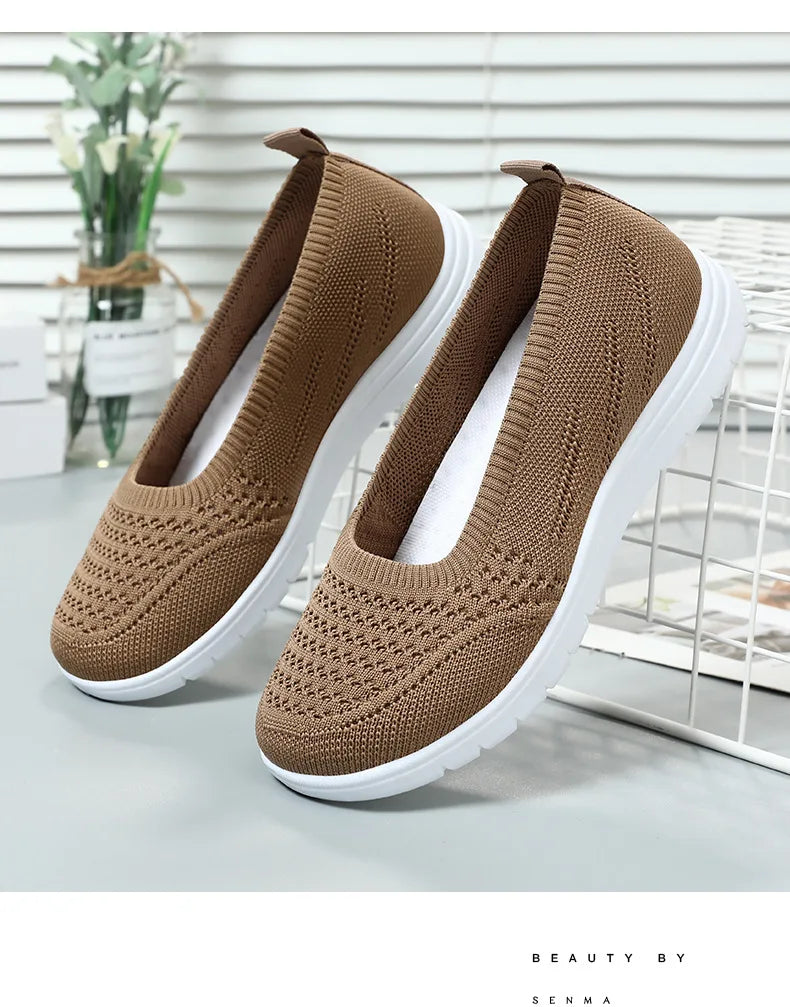 Women's Slip On Solid Color Shoes Summer Fashion Mesh Breathable Casual Shoes Walking Non Slip Platform Sandals Flats Loafers