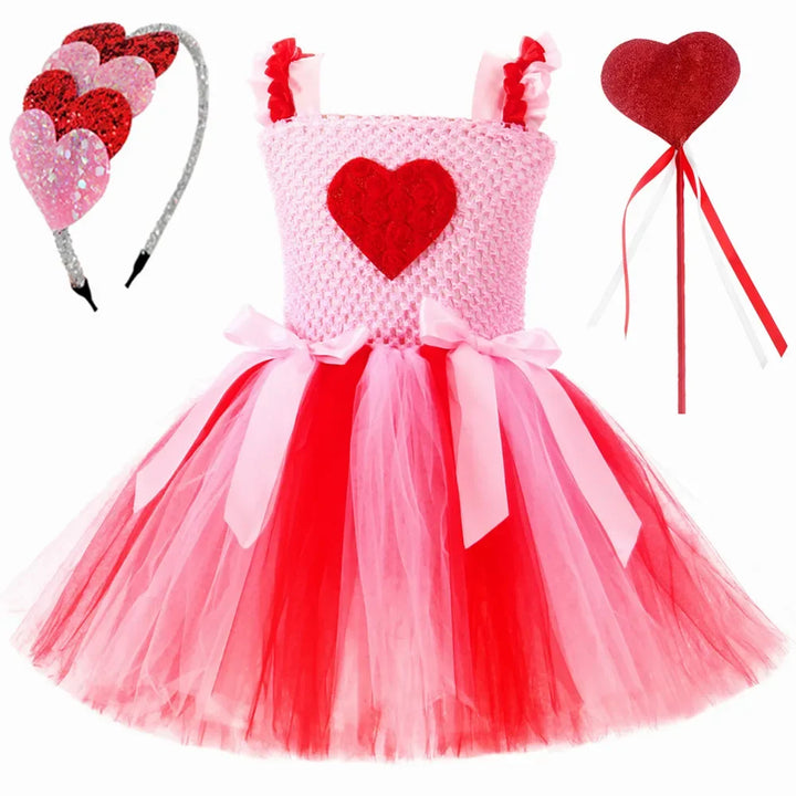 Toddler Baby Girls Valentine’s Day Princess Dress Sweet Love Heart Tutu Dresses Kids Valentines Wedding Birthday Party Costume