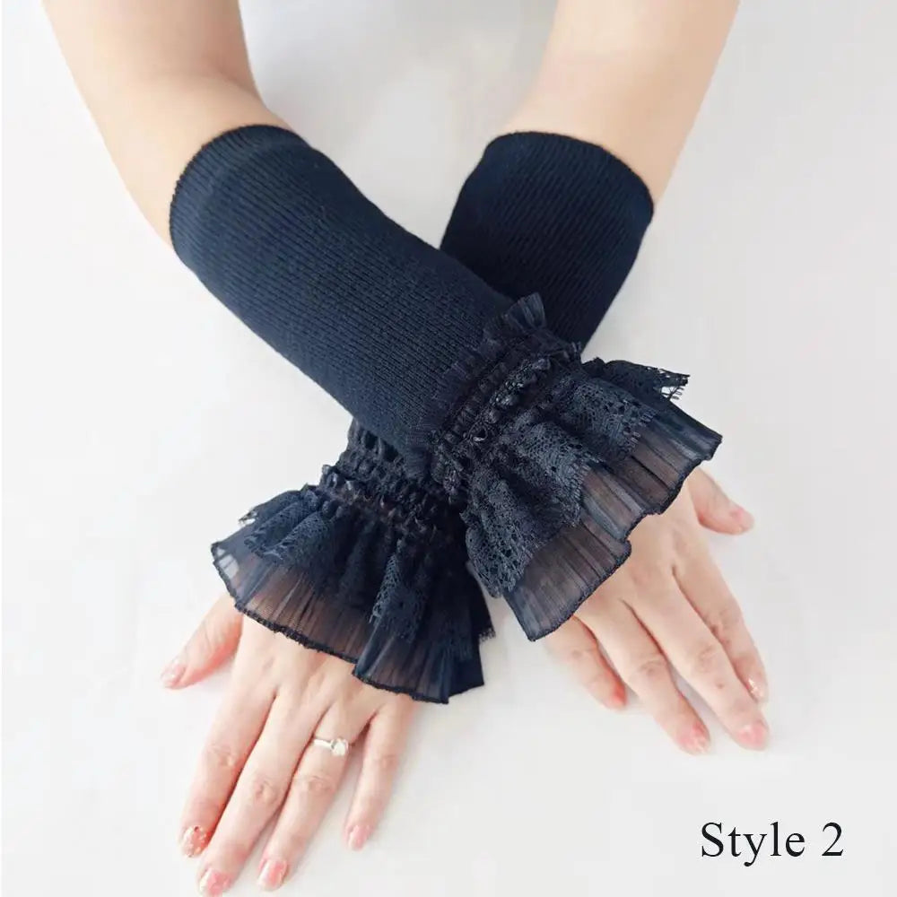 Women Long Elastic Arm Sleeve Lace Knitting Wrist Cuffs Winter Warm Comfort Soft Mittens Girls Lolita False Cuffs Sweater Decor