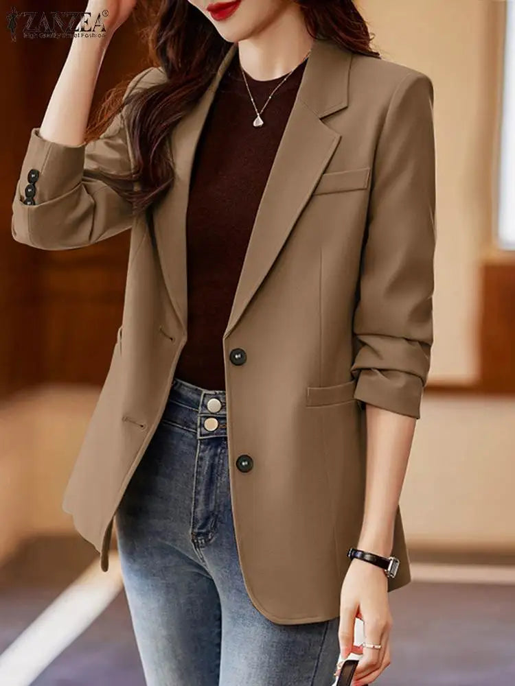 ZANZEA Women Elegant Laple Neck Long Sleeve Blazer Autumn Casual Solid Office Wear Suits Fashion Party Coats OL Work Jackets