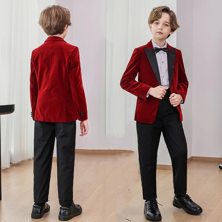 LOlanta 5Pcs Boys Christmas Velvet Formal Suits Kids Slim Tuxedo Set Classic Wedding Birthday Wear 3-12Years