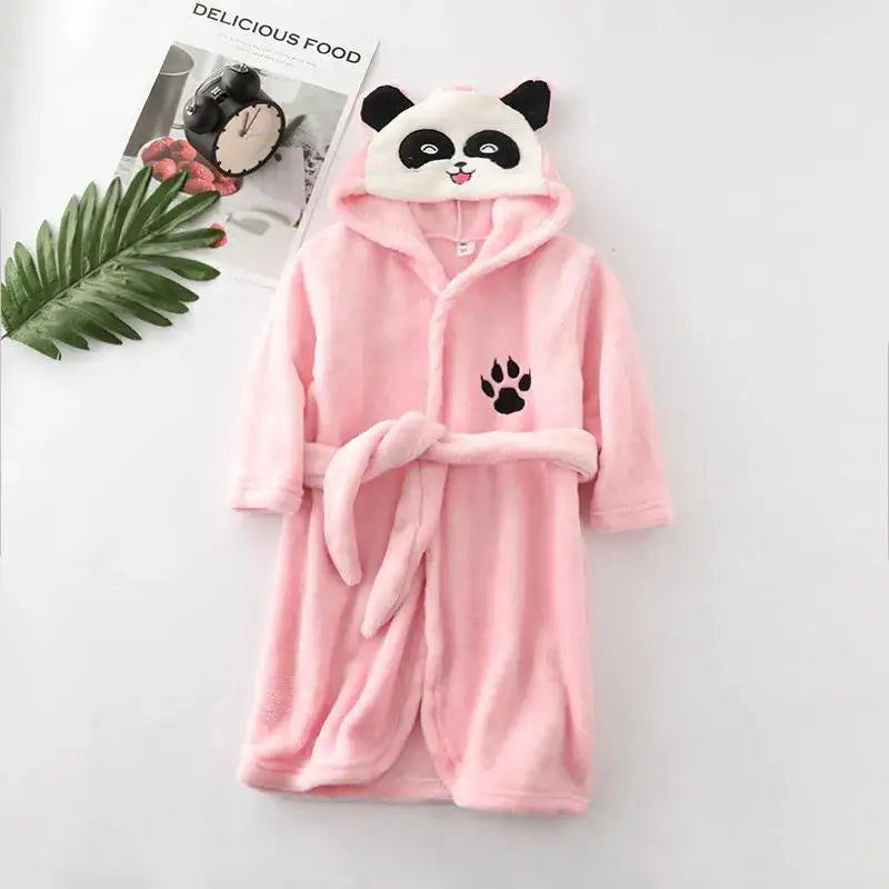 New Autumn Winter Kids Hooded Flannel Bathrobe Baby Bath Robes Boys Girls Cute Cartoon Soft Warm Pajamas Long Sleeve Towel Robe