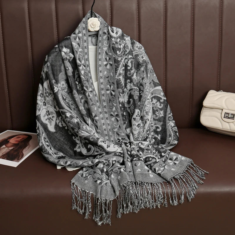 Tassel Blanket Design Thick Pashmina New Winter Warm Shawl Wrap Cashmere Scarf Women Neckerchief Poncho Stoles 2025