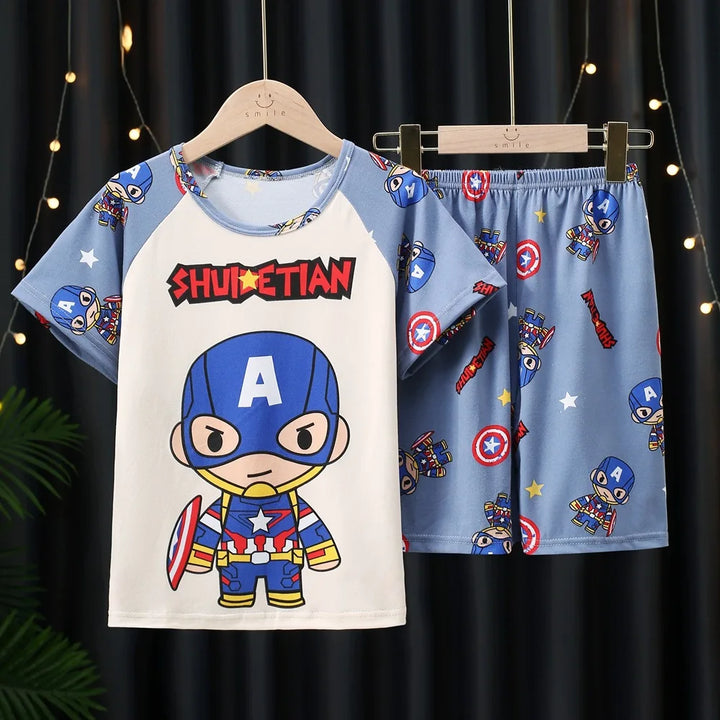 Summer Children Pajamas Set Short Sleeve T Shirt Boys Clothes Kids Children's Sleepwear Robe Clothing Mother